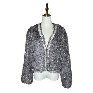 Zara Basic Gray Long Sleeve Fringe Blazer Jacket Size M Cropped Coachella